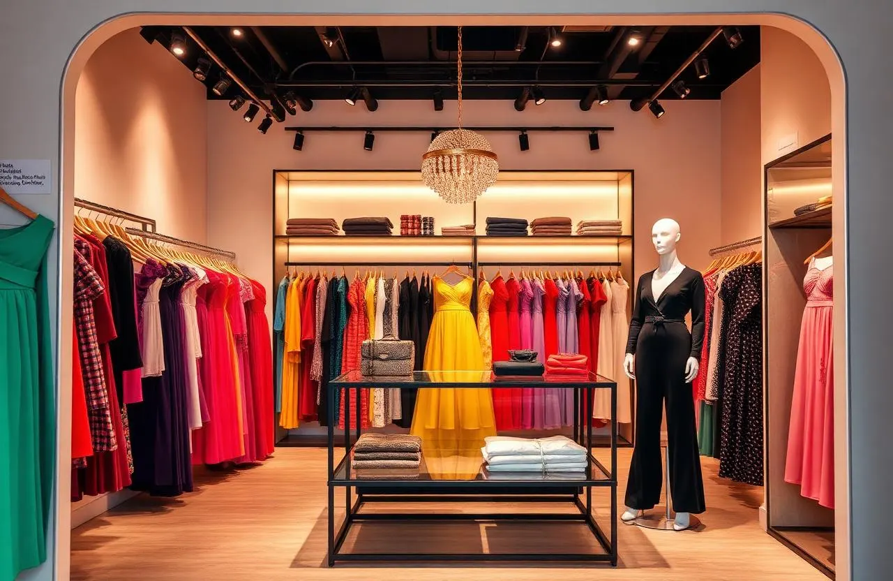 Boutique organizada por cor e coleção